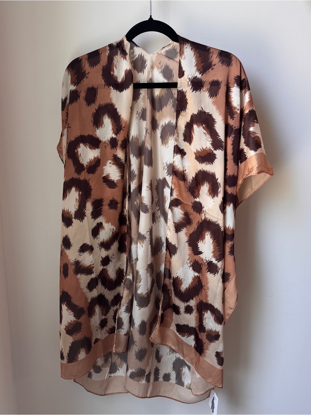 Satin Leopard Print Kimono - Brown/Cream